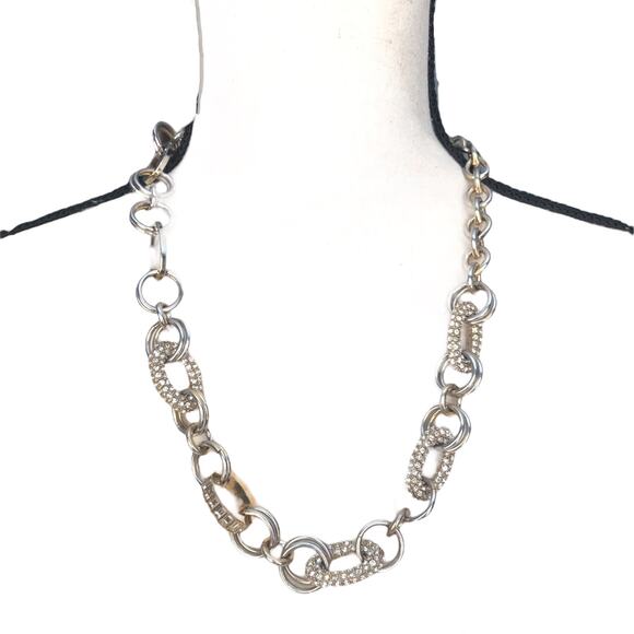 Ann Taylor Necklace Chunky Chain Link Pave Stone Encrusted Burnished Gold - Picture 7 of 7